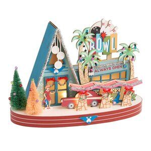 World Market Laser Cut Wood Mid Century Bowling Alley LED Light Up Decor NIB